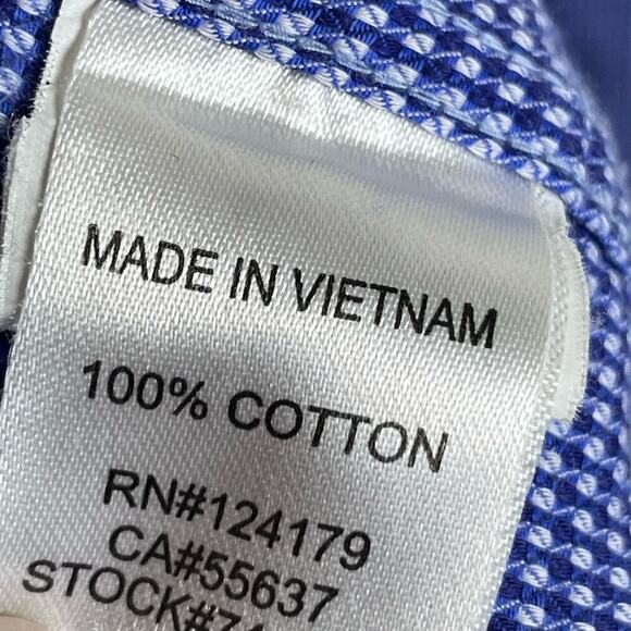 Johnston & Murphy Shirt Men's L Blue White Button Up Long Sleeve Check - Picture 9 of 9